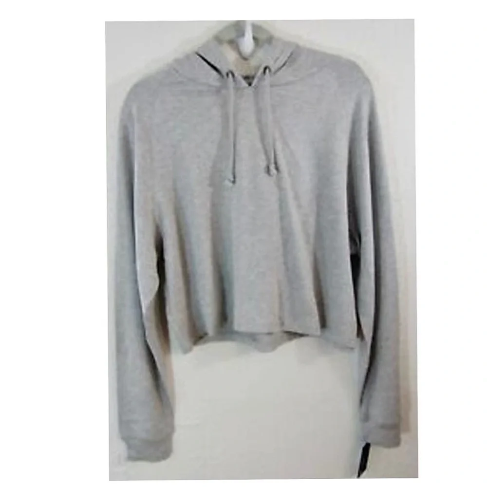 Joe’s Jeans Cropped Heather Gray Hooded Sweatshirt - Picture 3 of 7